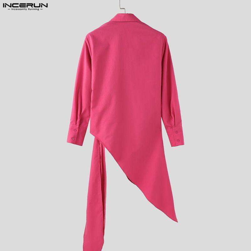 INCERUN Spring Men Lapel Neck Long Sleeve Irregular Twisted Casual Shirts Tops