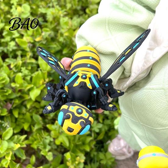 Mechanical Bee Model 3D Printed Figurine, Collectible Cyberpunk Hornet Ornament with Lightweight Figure Movable Joints, Stress Relief Articulated