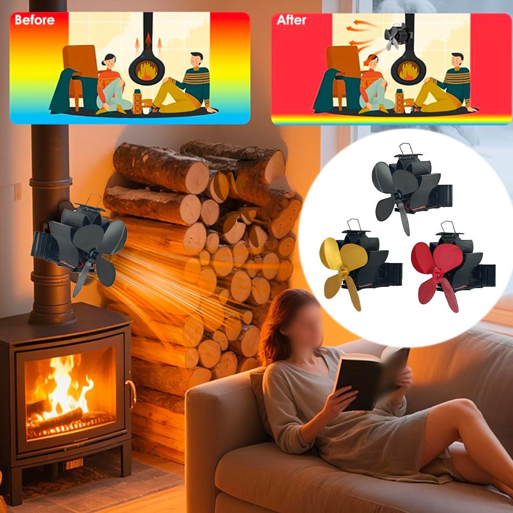 Fireplace Fan with Four Blade Airflow Design and Clamp Mechanism for Effective Heat Distribution in Cold Weather