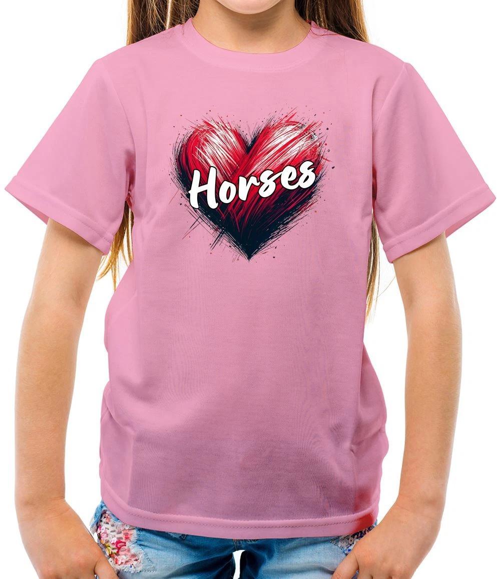 

Love Heart Horses - Kids T-Shirt - Horse Horseride Jockey Pony Equipt 130