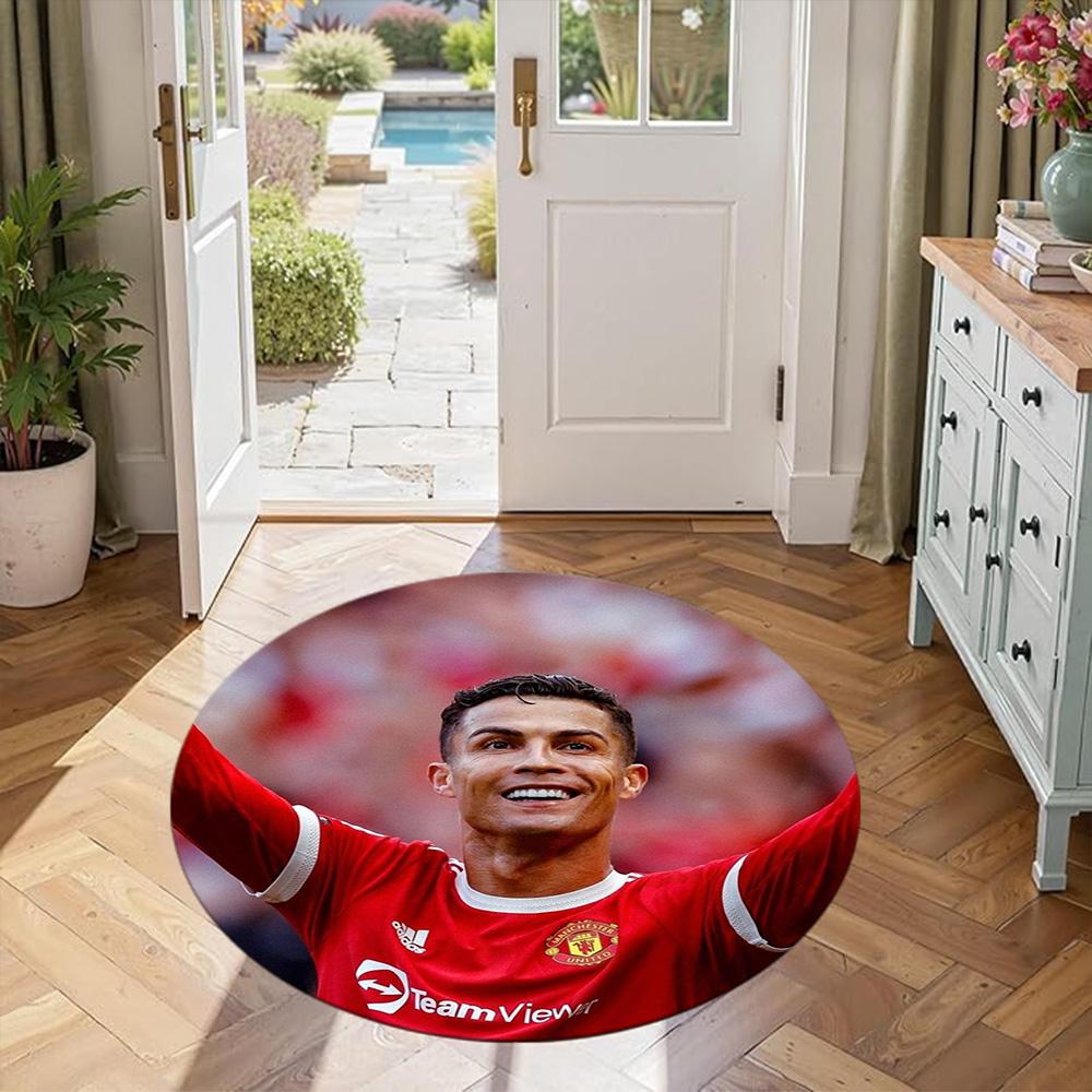 Cristiano Ronaldo Round Area Rug Perfect for Outdoor Dining Room Kitchen Bedrooms Antislip Round Carpet Anime Office Decor Perfect Gift for Women Men