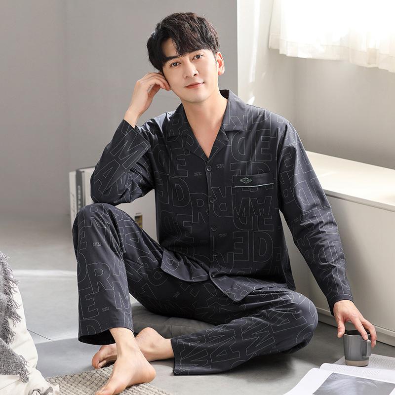Pajamas Men'S Spring And Autumn Cotton Long Sleeve Men'S Autumn Autumn Autumn And Winter Thin Plus Size Loungewear