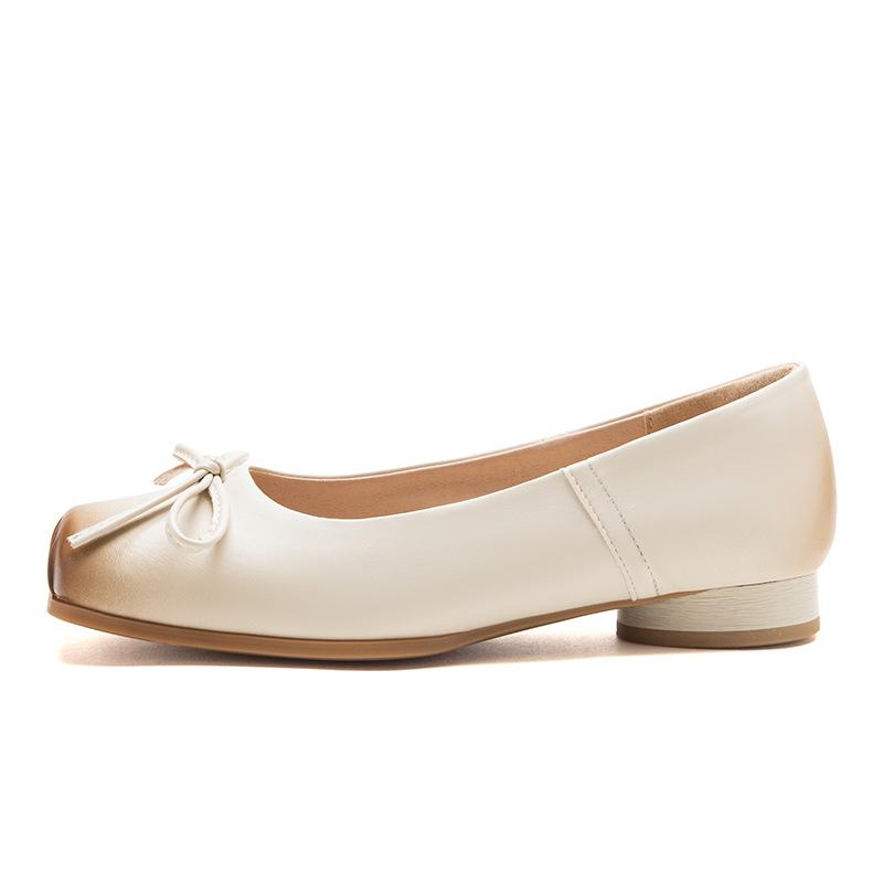 Augustine French square head single shoes women's 2025 new summer wear bow low heel Mary Jane small leather shoes
