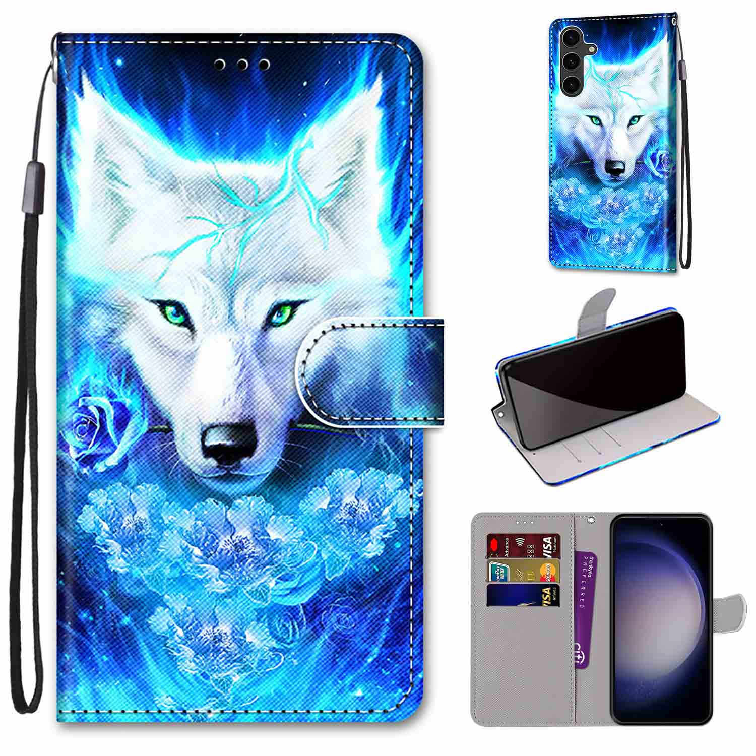 

Модный расписной узорный чехол-книжка с ремешком для iPhone Samsung Huawei Honor Xiaomi Redmi OPPO Realme Moto Asus Honor X6B