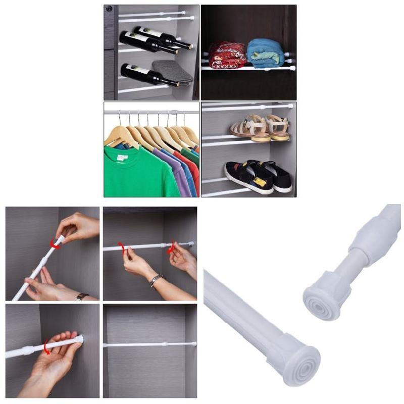 Spring Loaded Extendable Sticks Shower Curtain Rail Pole Adjustable Telescopic Pole Cupboard Wardrobe Hanging Rod No Drilling