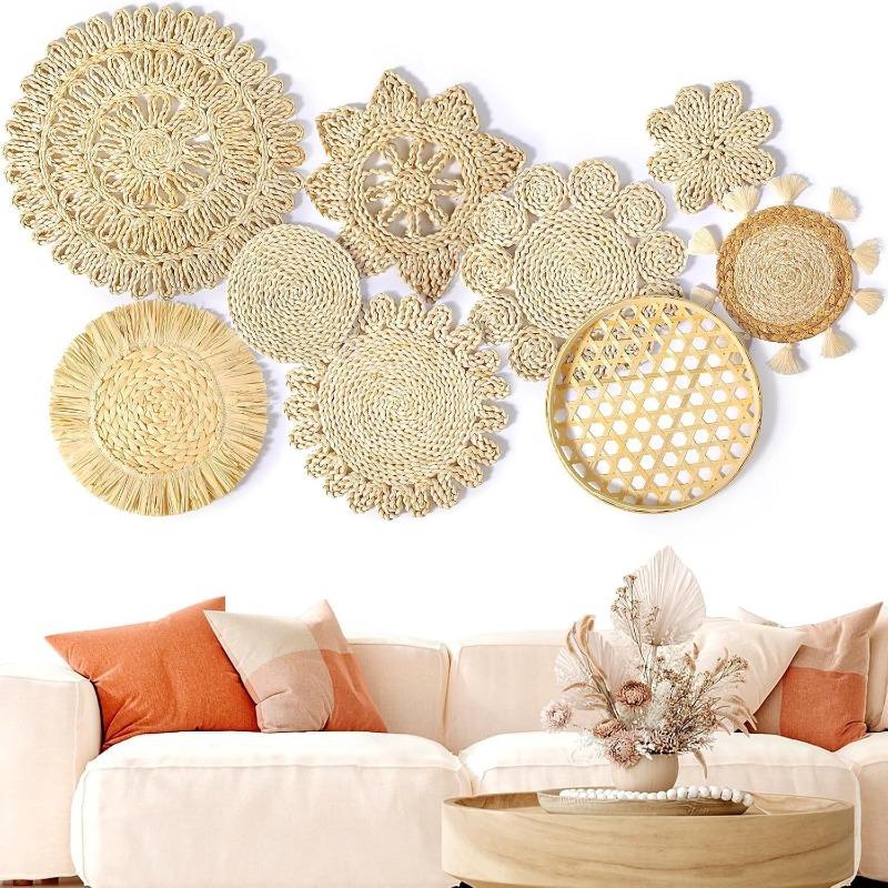 3/4/7pcs Bohemian Style Wall Basket Set Hanging Wall Basket Decoration Bohemian Style Wall Decoration Environmental Round Art