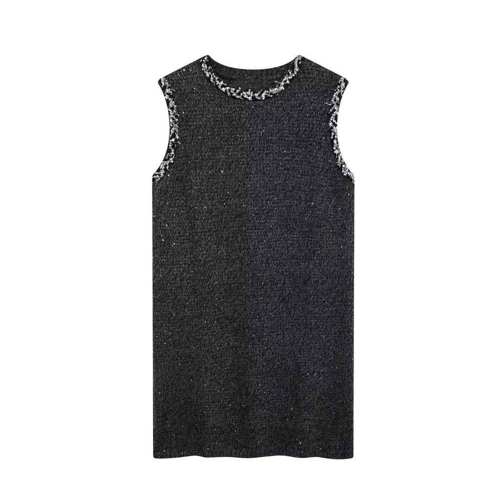 2025 Spring Women's Elegant Sequin Knit Sleeveless Short Dress