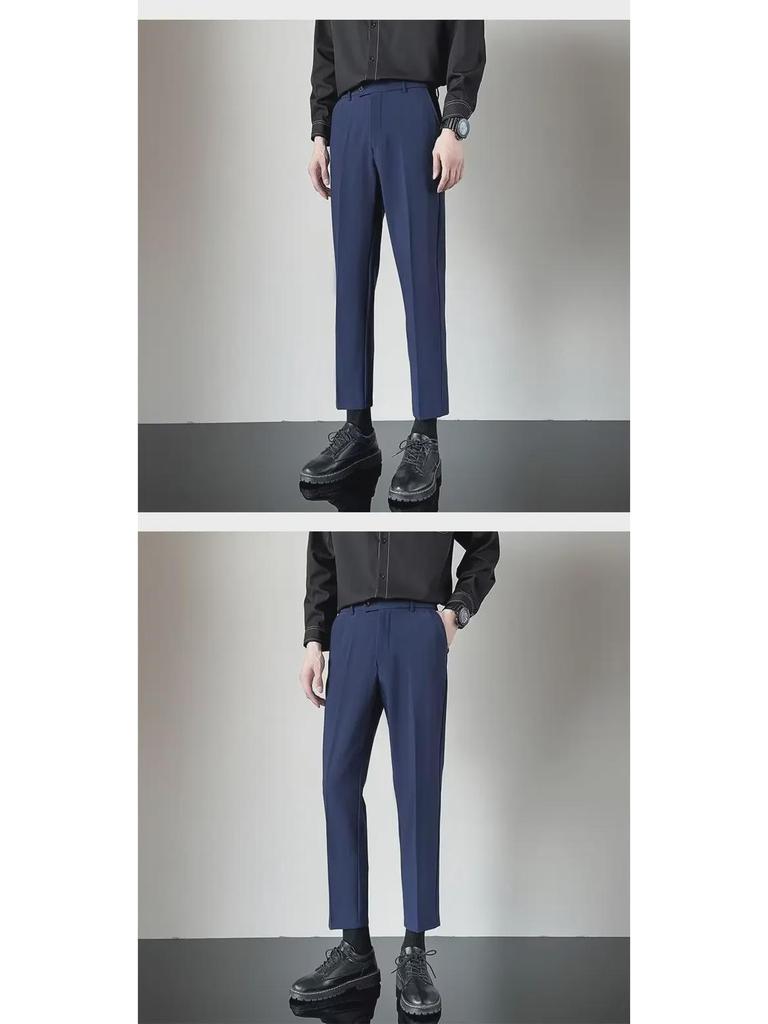 Men's Korean Style Slim Casual Nine-Point Trousers - Light Mature, High-Grade, Summer Drape, All-Match, Small Suit Design