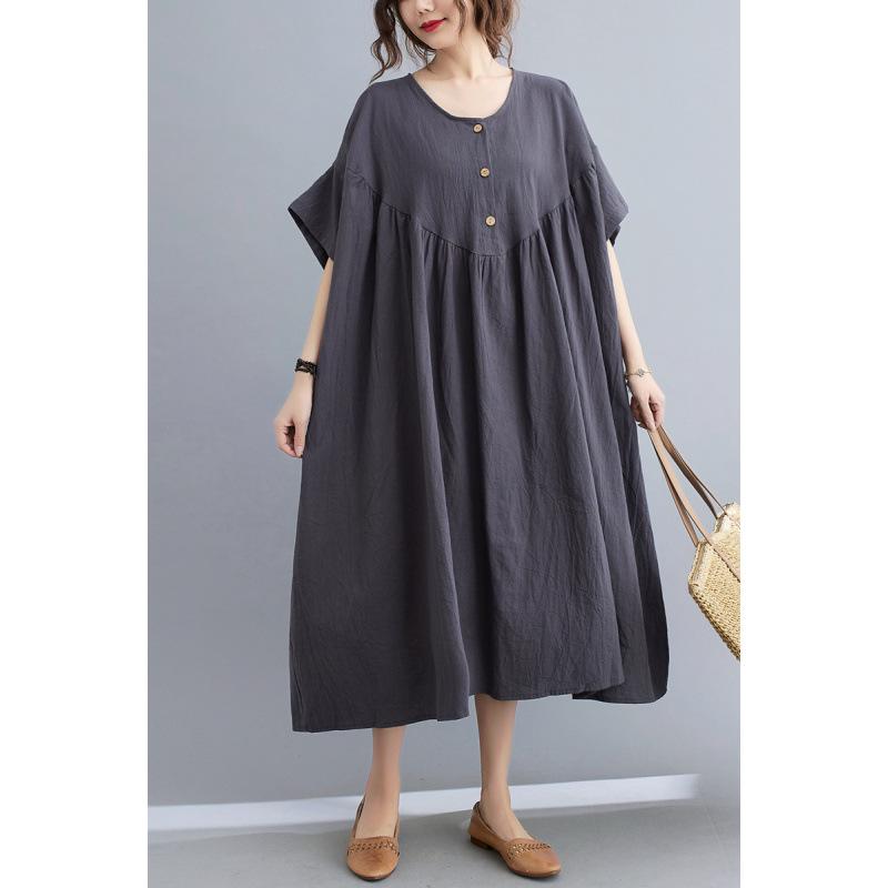 

Artistic Cotton Linen Batwing Sleeve Dress for Plus Size Women - Loose Fit Summer Style Plus Size чорний