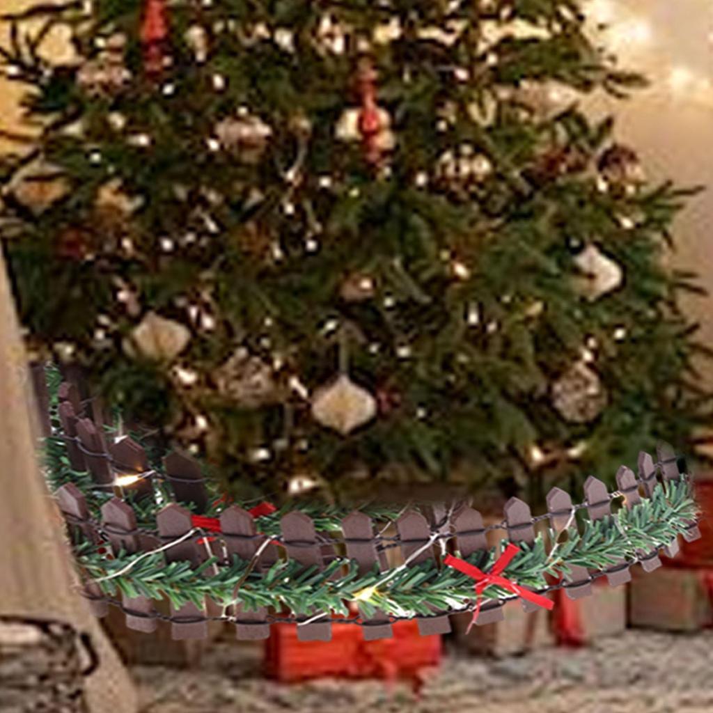 ChristmasElf Fairy Garden Miniature Wooden Fence Handmade LED Light String Vine Landscape Greenery Evergreen Prop