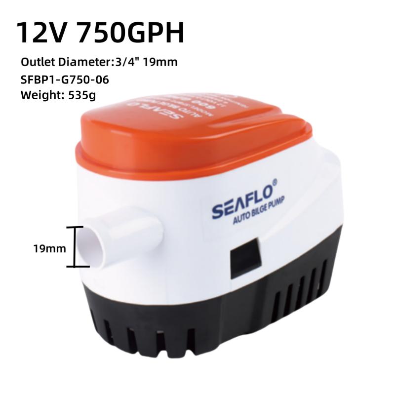 SEAFLO 06-Series 750GPH 12V/24V Automatic Submersible Bilge Pump for Boat Marine Use Built-in Float Switch 3/4  Outlet 12V 750GPH