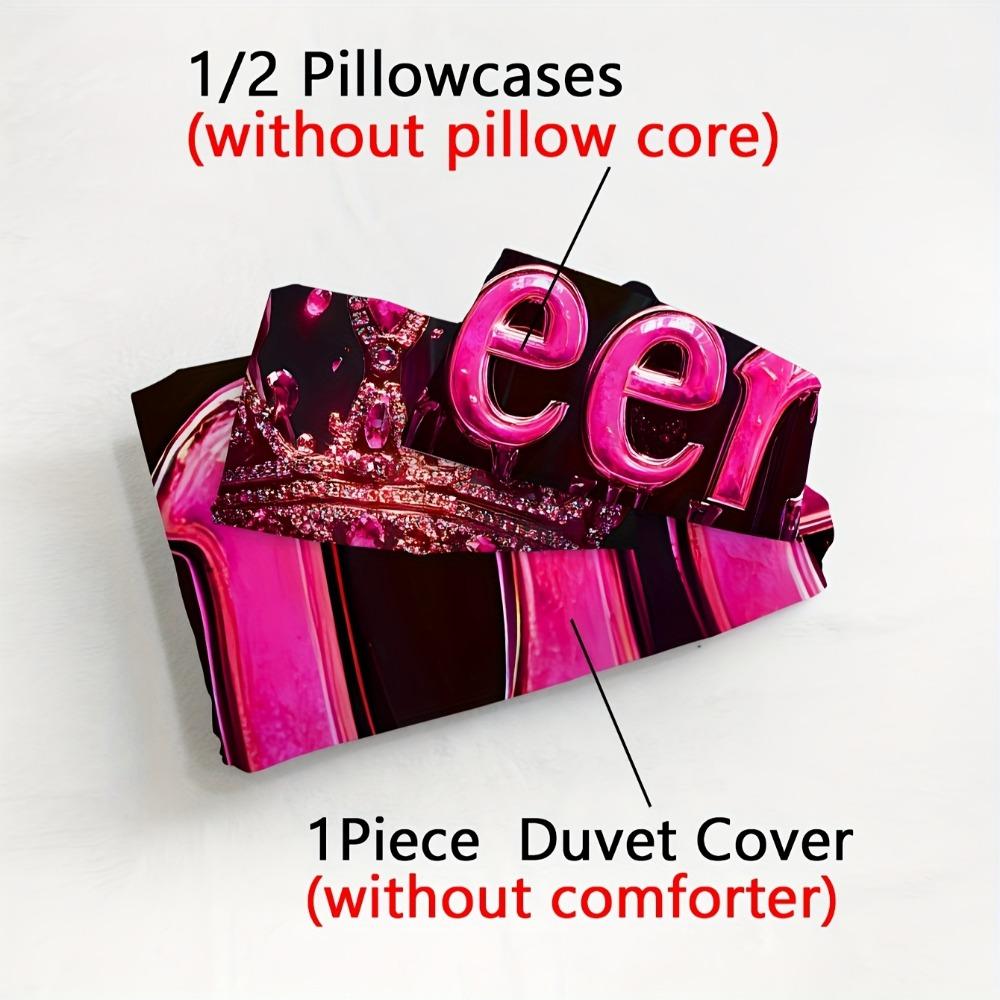 3-teiliges Bettwäsche-Set Rosa Queen Krone 3D-Druck Gemütlicher Bettbezug King Queen Einzelbettgröße Geburtstagsgeschenk für Erwachsene Mädchen Schlafzimmerdekoration