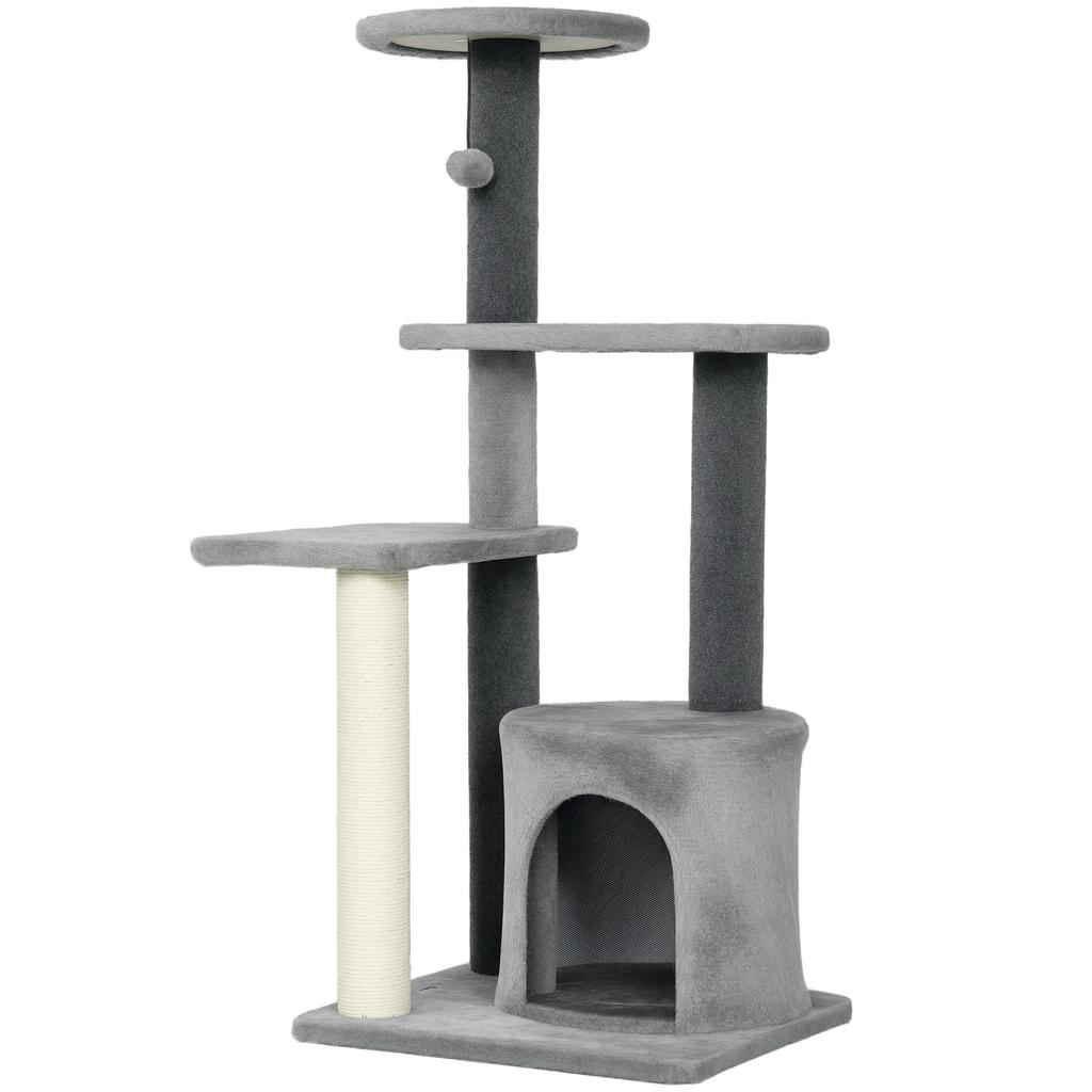 Cat Tree, 103 cm, Platforms, Plush House, Sisal Posts, Grey