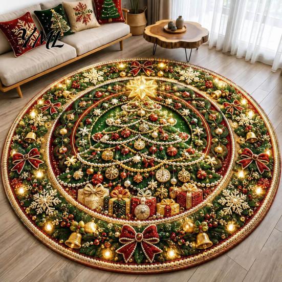 Washable Christmas Area Rug Round 3D Rug, Optical Illusion Santa Gnome Non-slip Play Mat for Toddlers Pattern, Holiday Floor Living Room Entryway