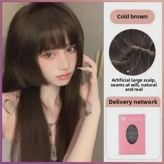 Perruque longue et lisse style princesse Coney - Tête complète réaliste avec style méduse