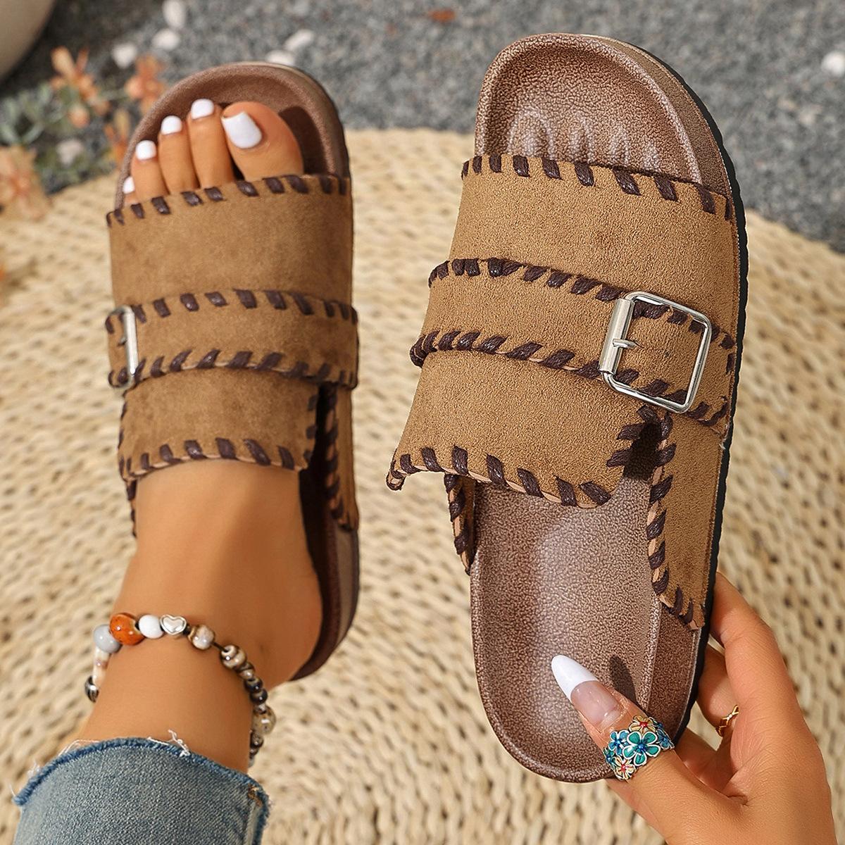 

Faux Suede Cork Flat Footbed Sandals for Women Comfortable Open Toe Slides Summer Indoor Outdoor Slippers Women s Non-Slip Beach Slides Dress Shoes 43 верблюд