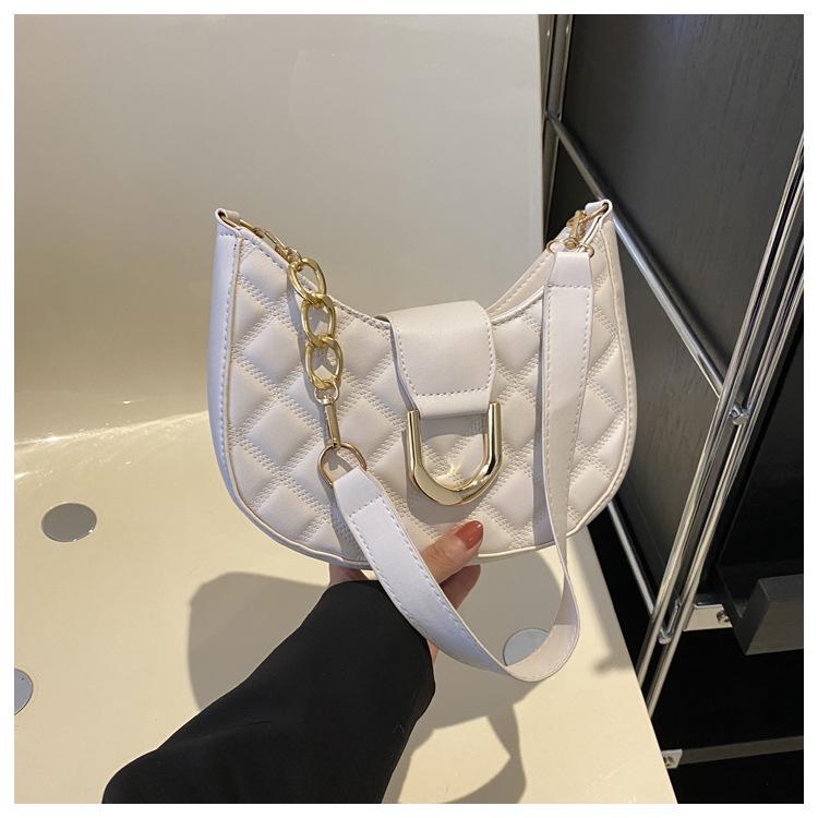 

Простая и модная однотонная зимняя сумка 2024 года с бриллиантами на новой пригородной текстуре, повседневная сумка-полумесяц с подмышками для женщин белый