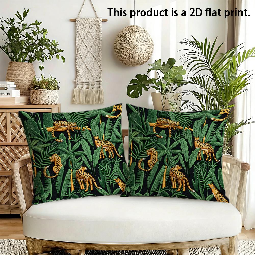 2pcs Jungle Leopard Print Throw Pillow Covers,Wild Tropical Animal Decorative Cushion Cases for Sofa Bedroom Living Room