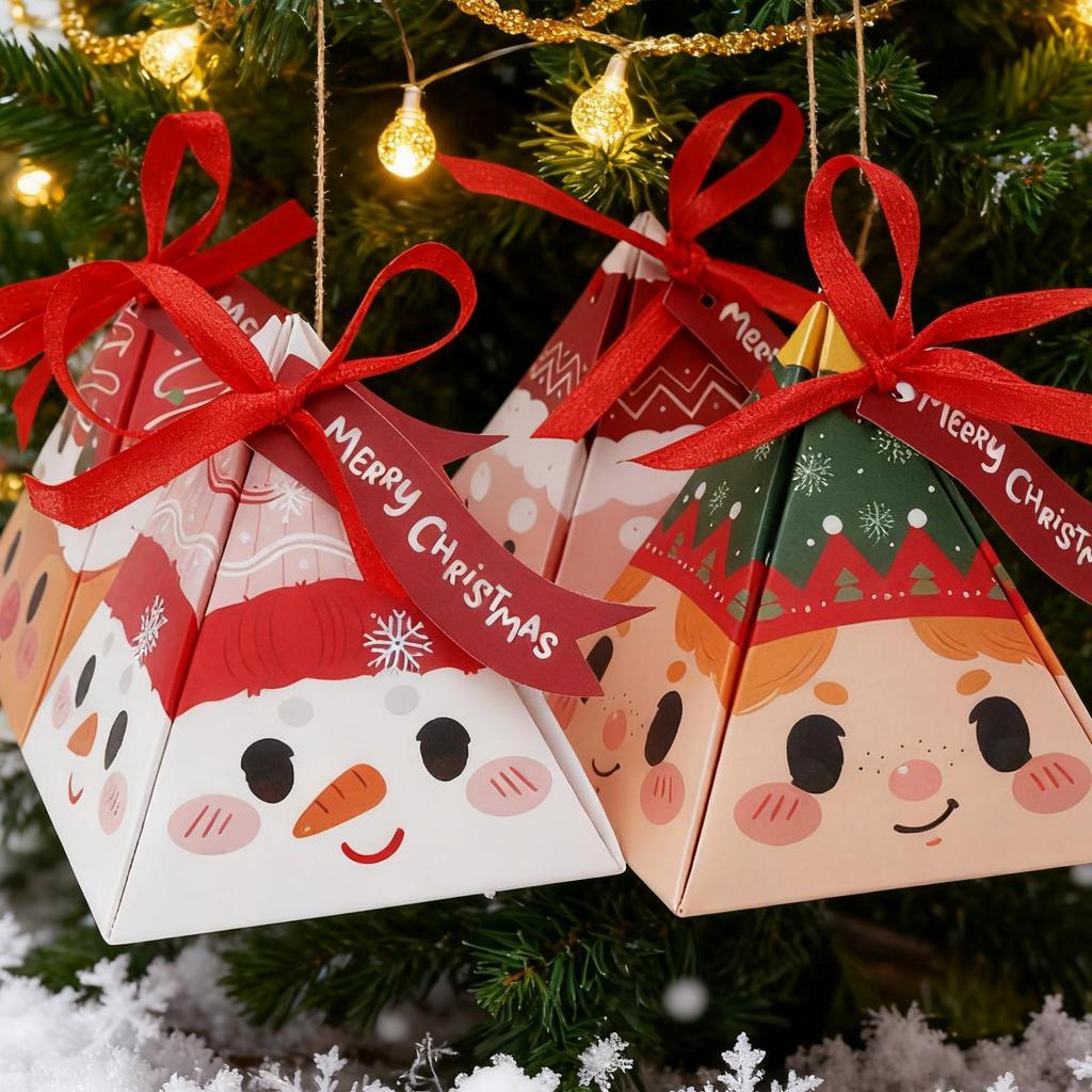 16 Pieces Christmas Candy Boxes Christmas Treat Gift Boxes Triangular Foldable Biscuits Boxes Christmas Candy Goody Container