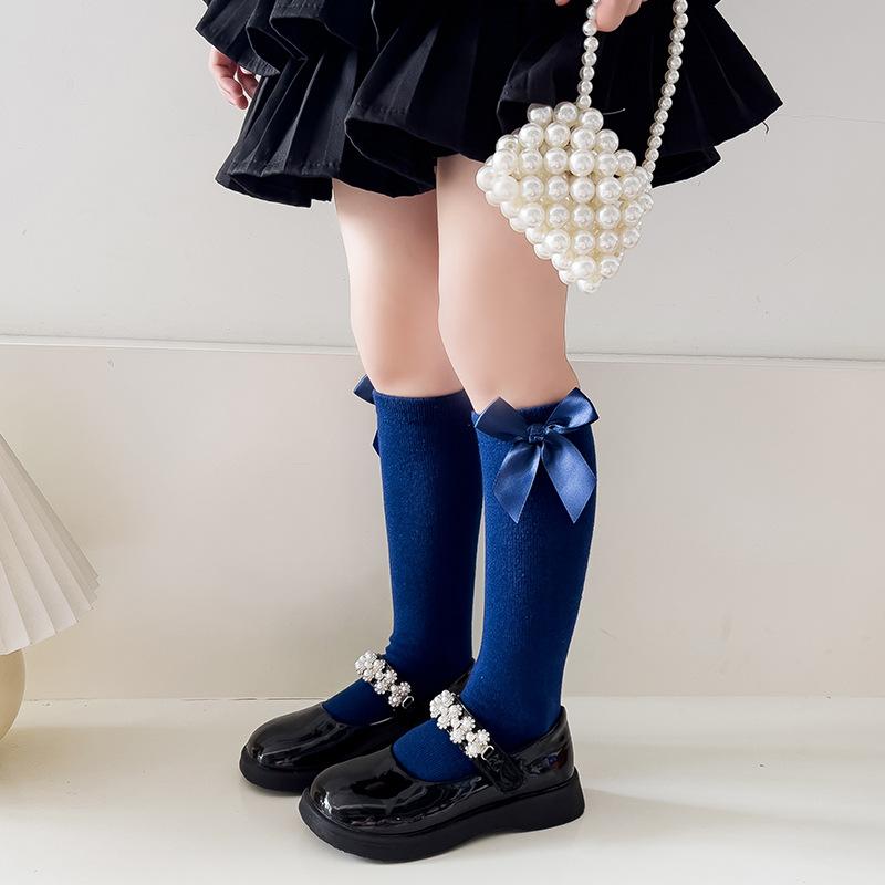 Baby Knee High Socks with Bow Knit Toddler Girl Dress Socks Cotton Tube Long Socks for Baby Newborn Infant