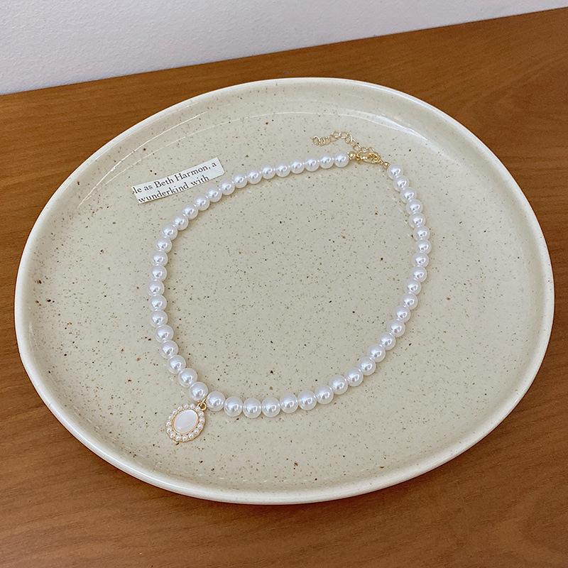 

French retro pearl necklace light luxury niche high-end sense versatile collarbone chain fashion necklace