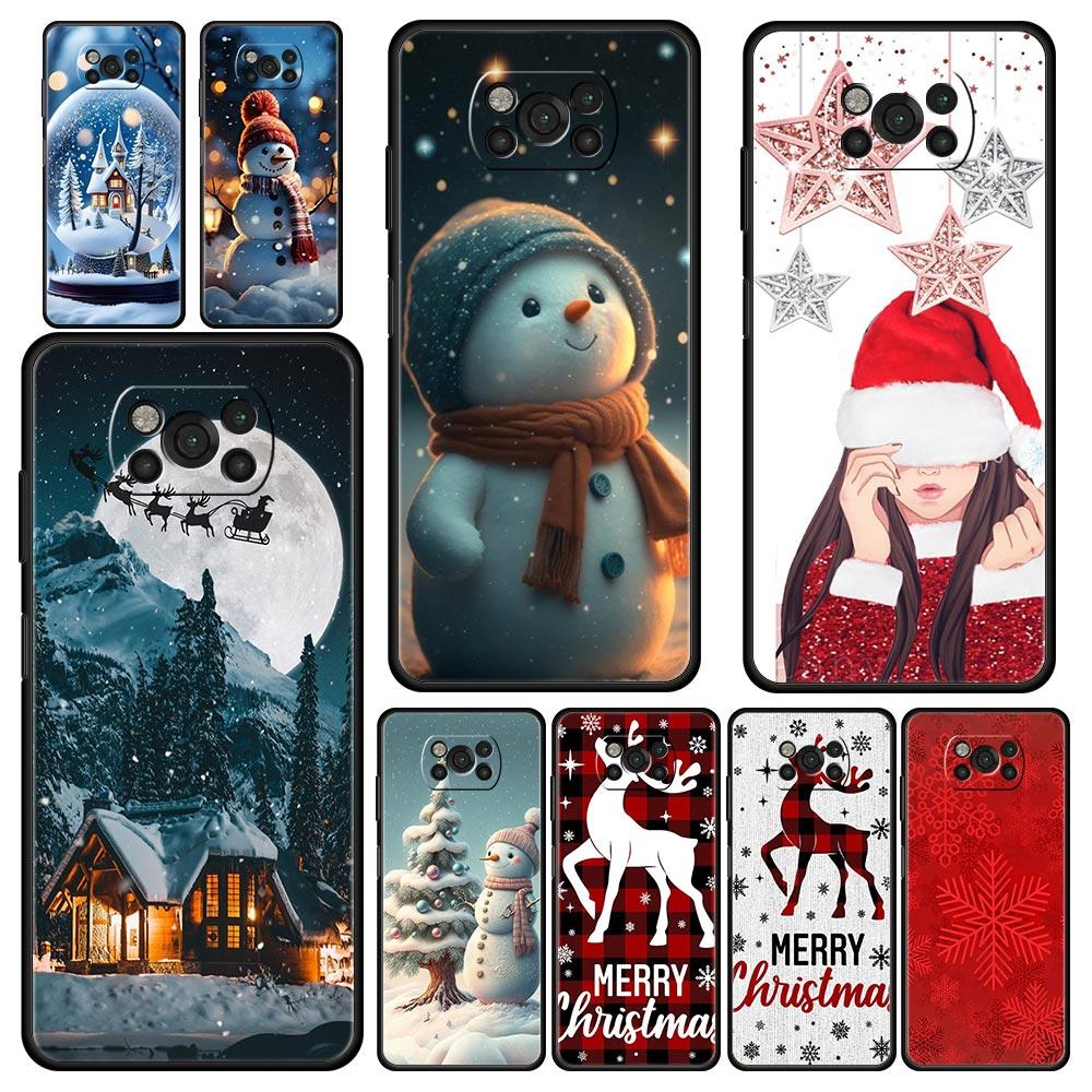 Phone Case For Xiaomi Poco X6 X5 X4 Pro 5G X3 NFC F5 F4 M5 M4 M3 F3 GT C51 C50 C55 Soft Black Cover Christmas Graphic Printed