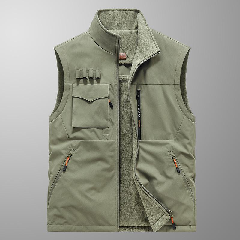 

Осенне-зимний мужской двусторонний жилет Dad без рукавов с воротником-стойкой, многокарманный быстросохнущий жилет большого размера M хаки