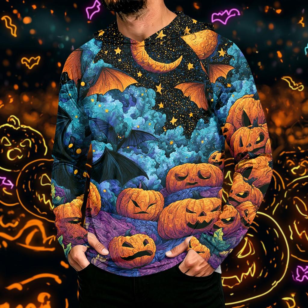 Men's Long Sleeve Hoodie with Sun Halloween Print Pullover