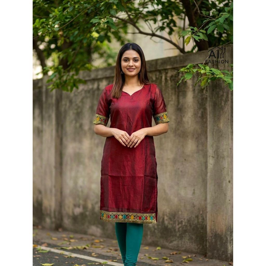 Indian Designer Fandy Satin Kurta Women's Office Wear Top Tunic Kurti Dress