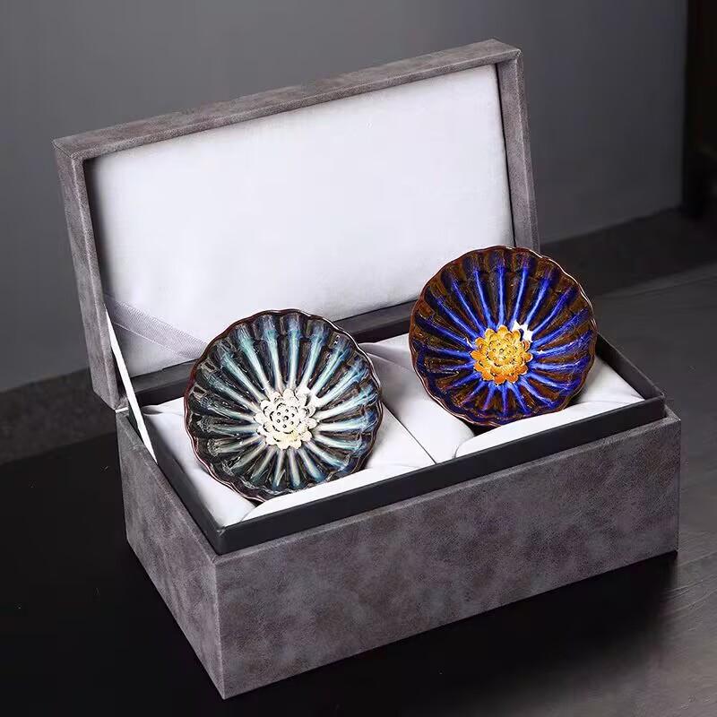 Tianmu Cup Inlaid With Silver Lotus And Golden Lotus Master Cup Ceramic Tea Set Tea Cup Tea Bowl Household Teacup With Accompanying Gifts