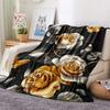Golden Rose Print Flannel Blanket, High Quality Comfortable for All Seasons, Home Decor, Warmth and Comfort, Perfect for Christmas Gifts
