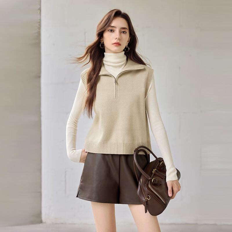 She Pool Damen Strickweste mit hohem Kragen und halbem Reißverschluss