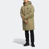 Adidas Goose Down Mid-Length Coat with Logo Patch and Zip-Up Hood Unisex Outerwear Green HR5234