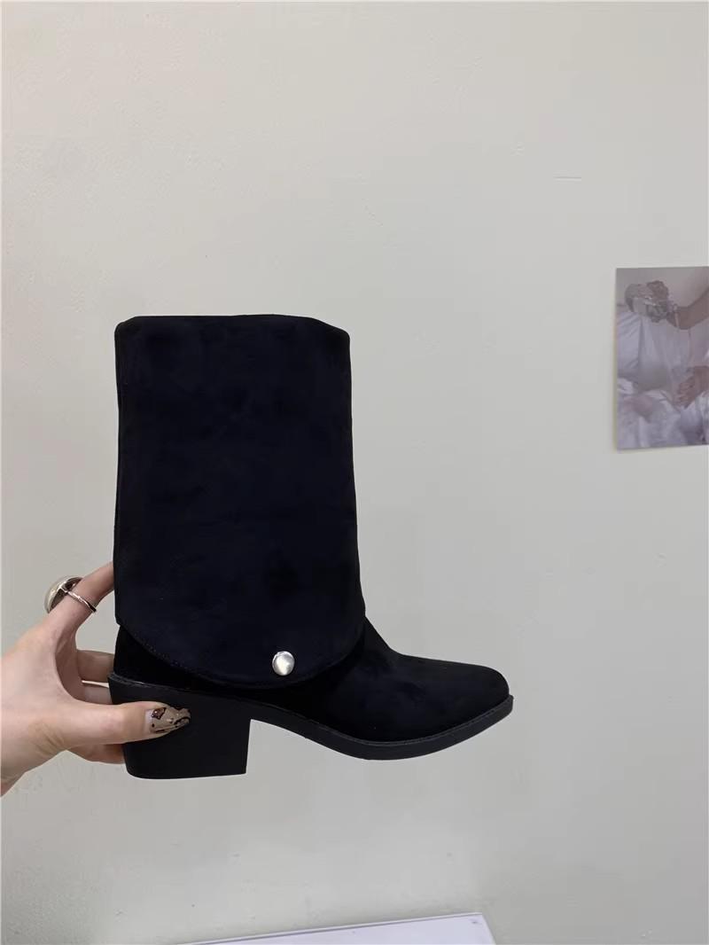 

Западные ковбойские сапоги двойного ношения детские сапоги на меху 2025 новая осень остроносые сапоги средний толстый каблук рыцарские сапоги 40 чёрный