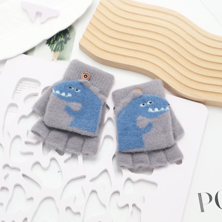 Children's Cute Cartoon Flip-Gloves: Cold-Proof, Half-Finger Winter Writing Warmth for Boys and Girls