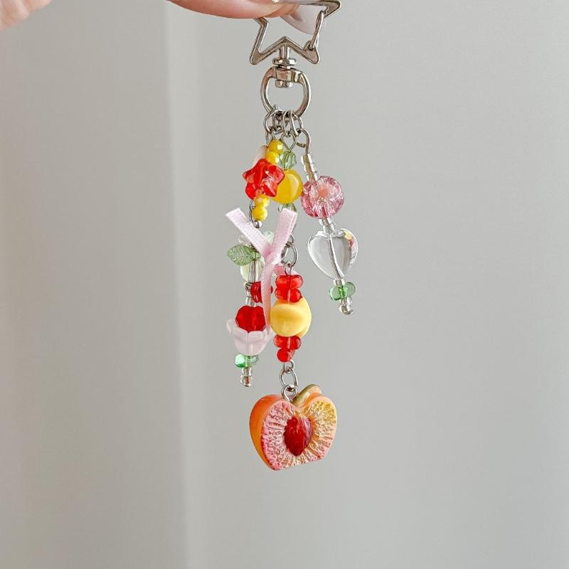Beaded Keychain Charm Decorative Bag Charm With Fruit-Inspired Beads, Alloy Hardware and 12 cm Hanging Length for Keys, Handbag Zipper Pull