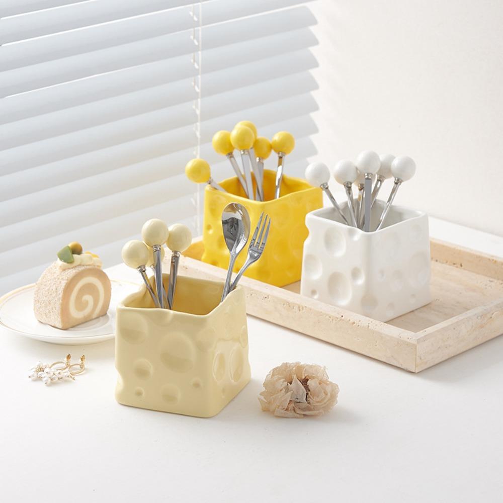 

Multifunctional Ceramic Pen Holder Cream Style Makeup Brush Holder School Office