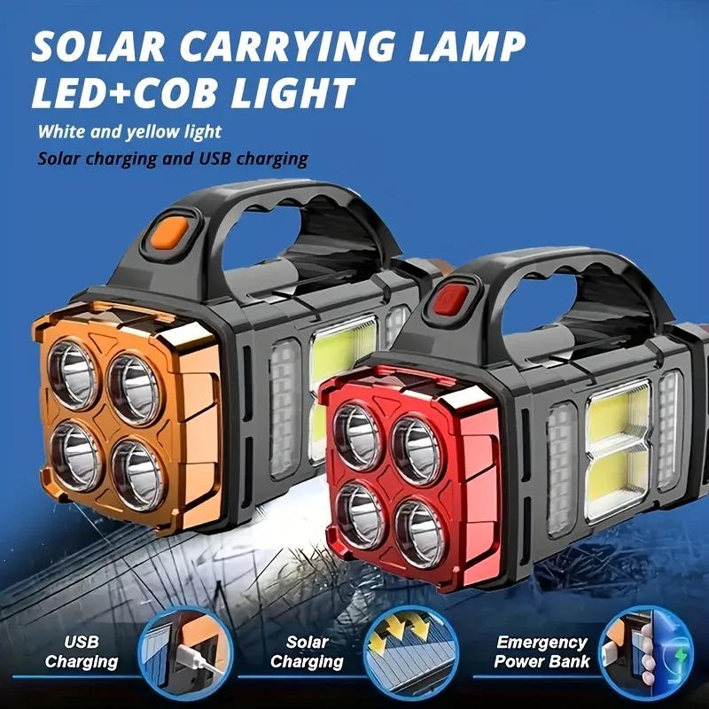Portable Powerful USB Charging Flashlight Solar LED Light 4 Gear Mode Lighting for Outdoor Camping Tourism Climbing and Hiking
