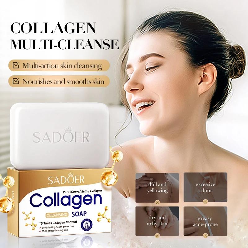1/2/4pcs SADOER Collagen Ossein Facial Soap Face Wash Foam Facial Cleanser Moisturizing Oil Control Body Bathing Handmade Soap