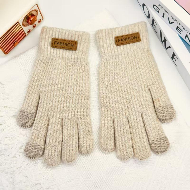 New women's autumn and winter gloves knitted warm gloves cold-proof thickened women's wool touch-screen gloves