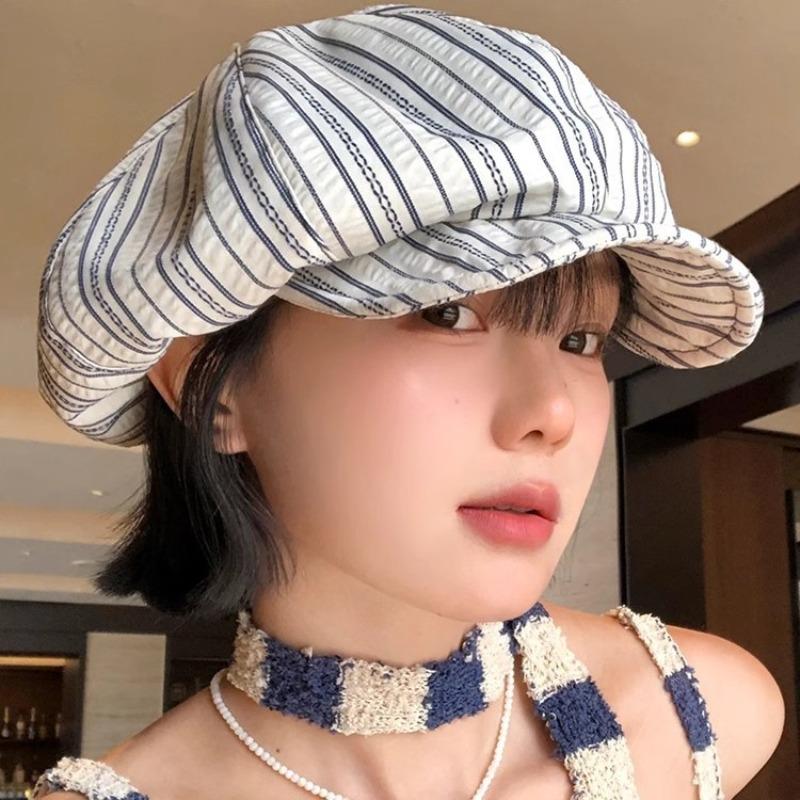 Autumn Beret Women's Irregular Folds Big Head Circumference Octagonal Hat High-end Women's Hat Spring and Summer Show Small Face