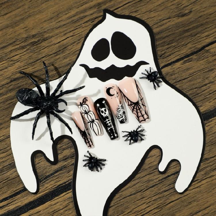 Halloween Press on Nails Coffin Fake Nails Press on Nails with Jelly Glues