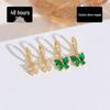 Copper Plated Green Diamond Butterfly Earrings with Gold and Zirconia - Women's Luxury High-End Statement Earrings