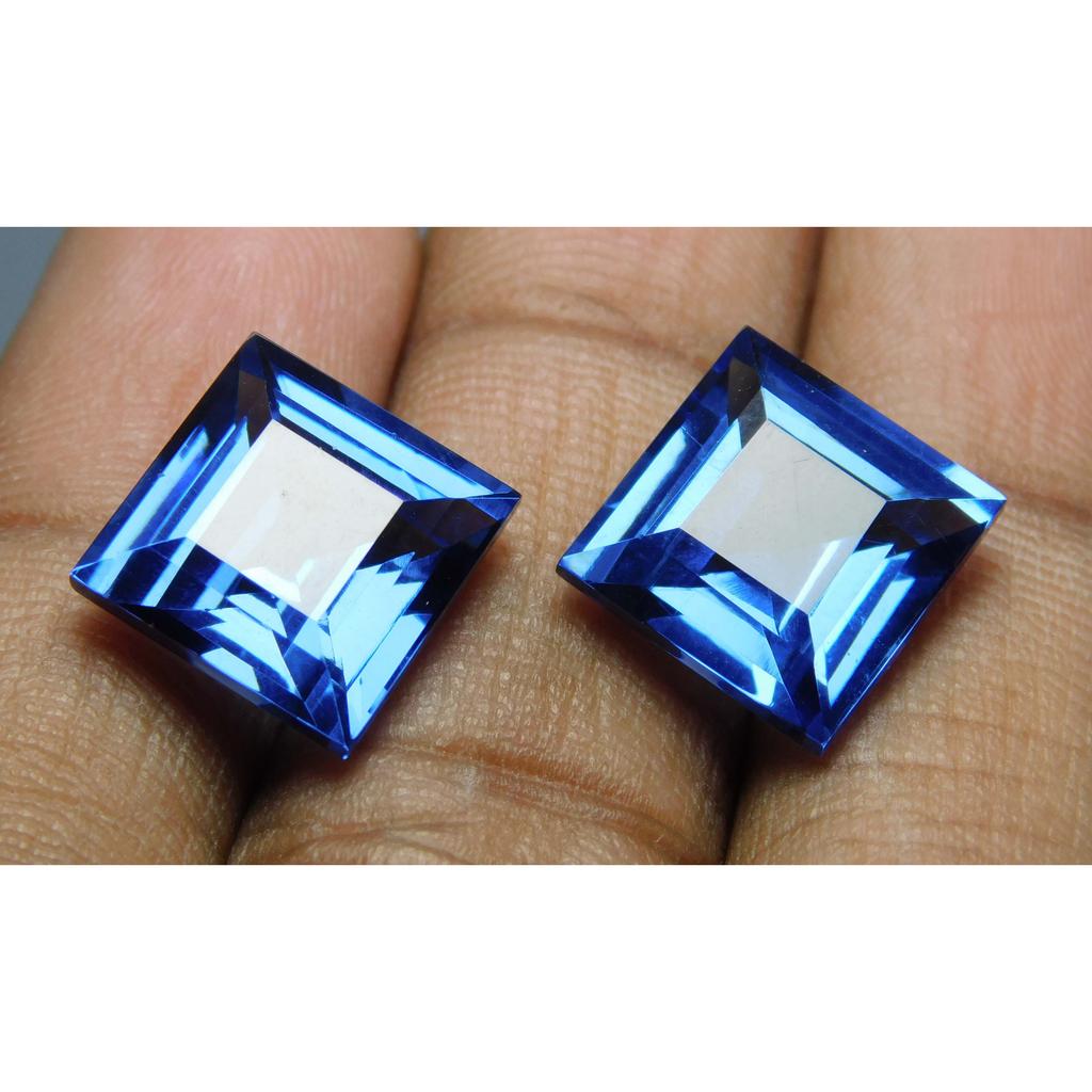 Natural Blue Sapphire Loose Gemstone 20.50 ct Pair Square Shape September Birthday Birthstone