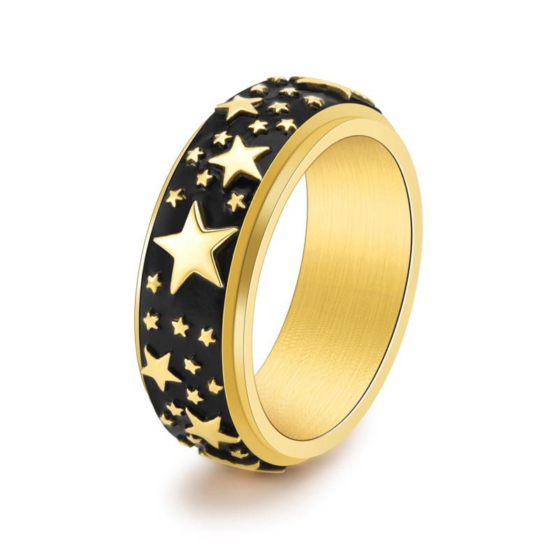 8mm Star Shaped Rotable Ring for Men Stainless Steel Pressure Relieving Ring Vintage Punk Jewelry New