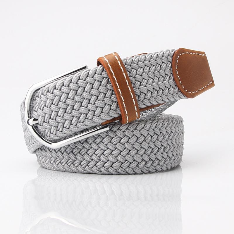 Popular Women's Fashion Leather Belt with Multi-color Elastic Needle Buckle and Men's Woven Canvas Waist Belt