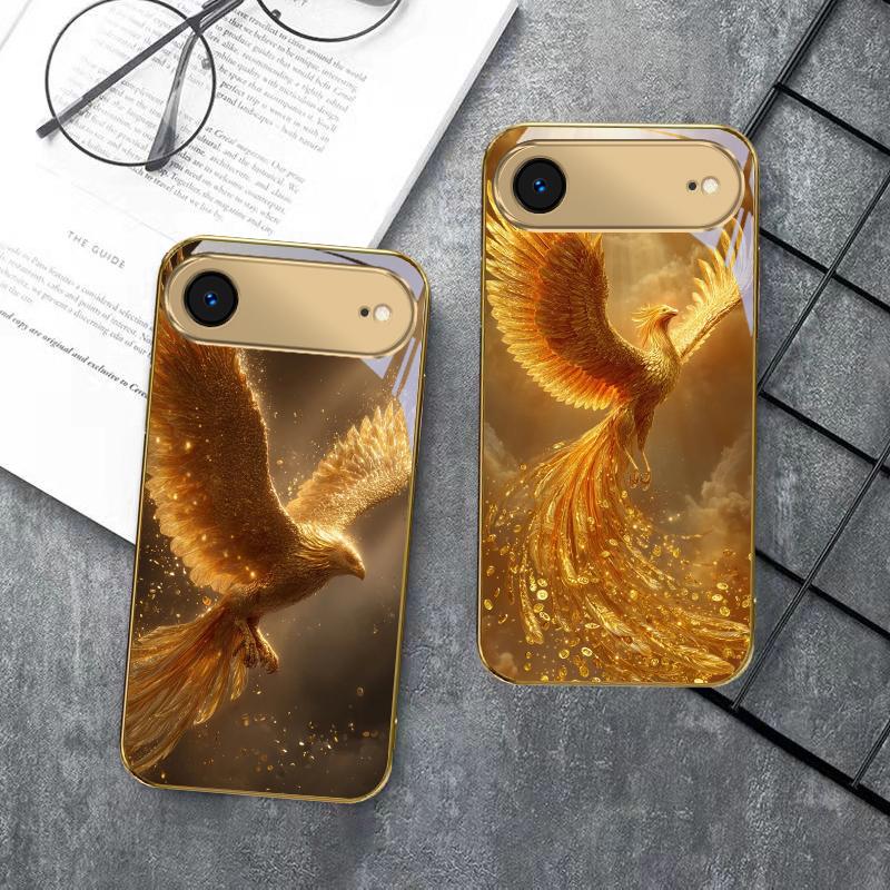 Luxurious Golden Bird For IPhone 17Pro Max 16 17 Pro 15 Pro 14 13 Plus 12 Mini 11Pro Max XR 16E 17Air Golden glass phone case