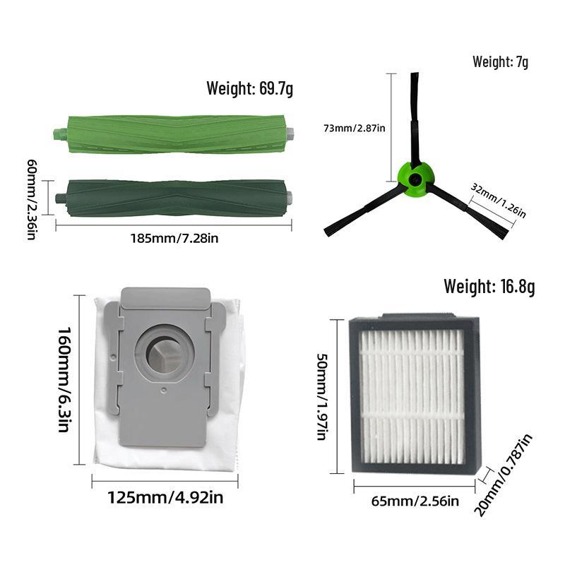 Compatible Side Brush, Roller Brush, Filter, Filter Element, and Dust Bag Accessories for iRobot Vacuum Models I7, E5, E6, I2, I3, and I6.