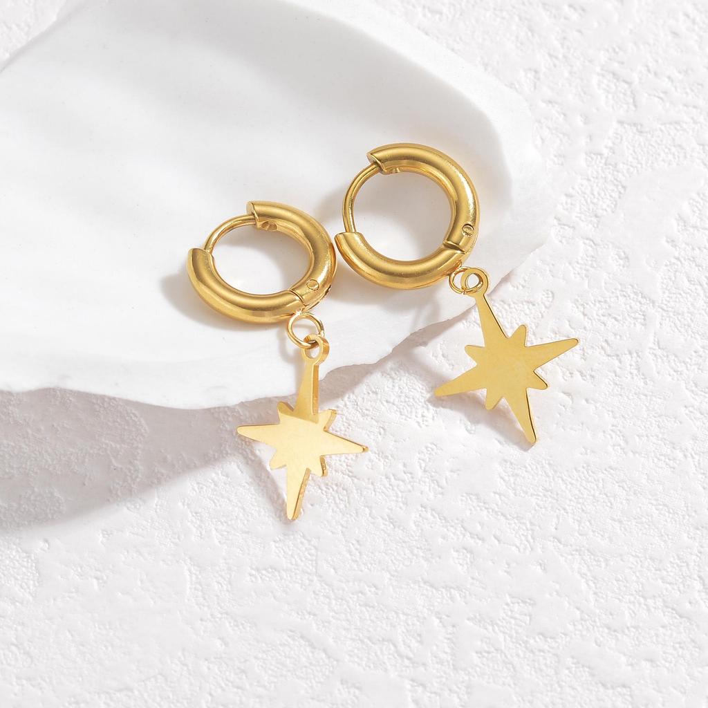 Korean Style Light Luxury Stainless Steel Eight-Pointed Star Earrings for Women - Durable and Fade-Resistant
