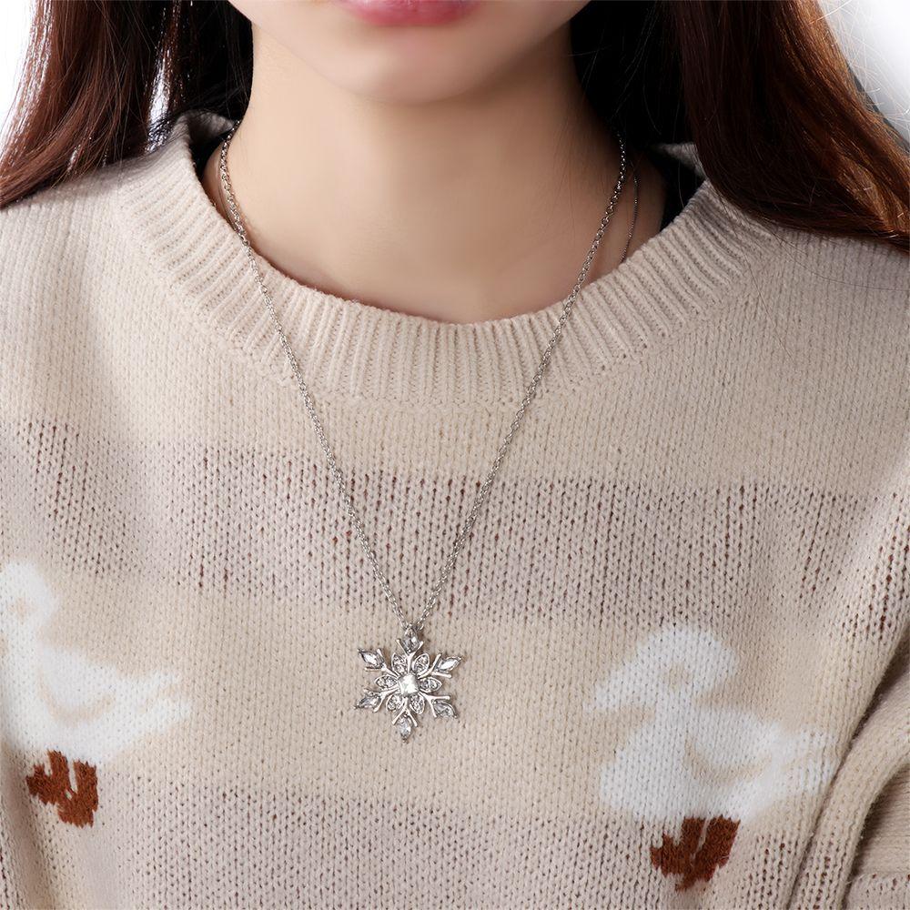 Women Silver Plated Christmas Gift Frozen Snowflake Necklace Rhinestone Crystal Pendant Chain